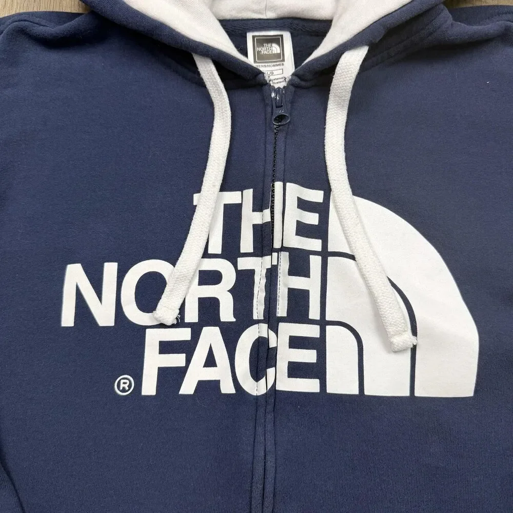The North Face Hoodie Mens Large Blue Full Zip Graphic Logo Fleece Sweatshirt